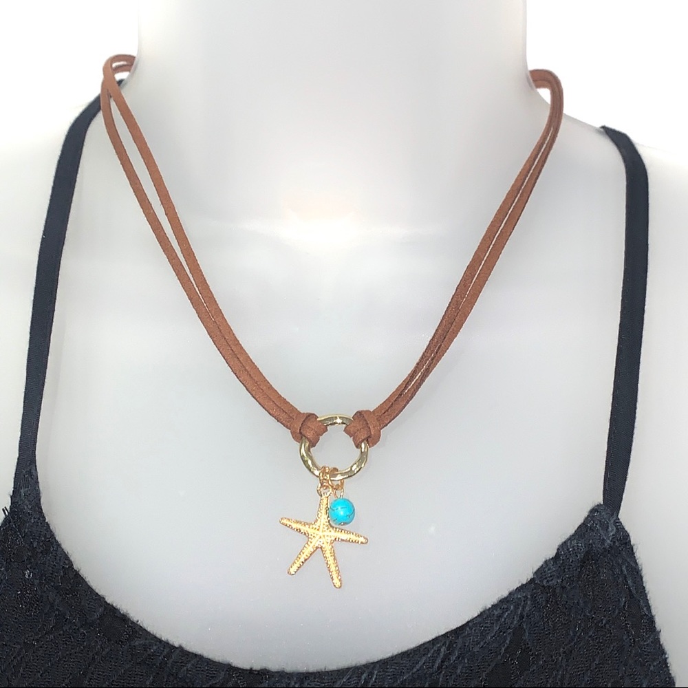 Allegro corded bead and goldtone starfish necklace